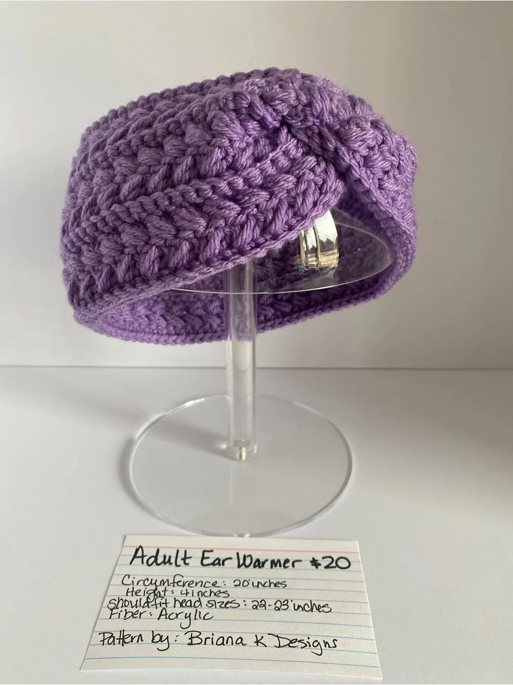 Adult Crochet Cable Twist Ear Warmer in Lavender